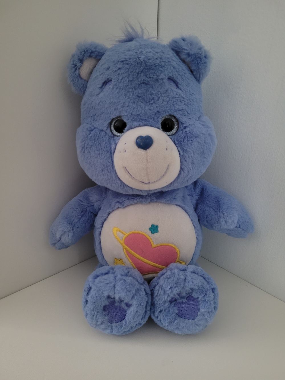Care Bears Daydream Bear Blue Plush with Pink Heart & Yellow Planet Belly Emblem
